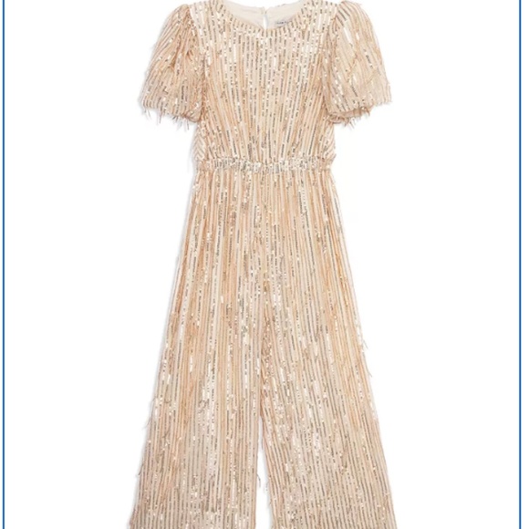 new Habitual Kids Girls' Puff Sleeve Fringe Sequin Jumpsuit - Big Kid Sz 16 - Picture 2 of 16